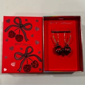 Betsey Johnson rhinestone chocolate strawberry dangle earrings / NEW in gift box